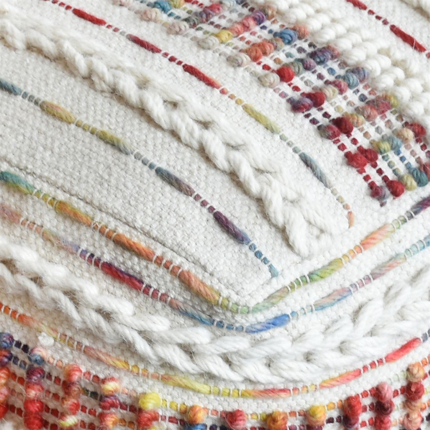 Ascobar Pouf, Wool, Natural White, Blue, Pitloom, All Loop