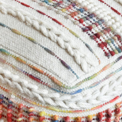 Ascobar Pouf, Wool, Natural White, Blue, Pitloom, All Loop