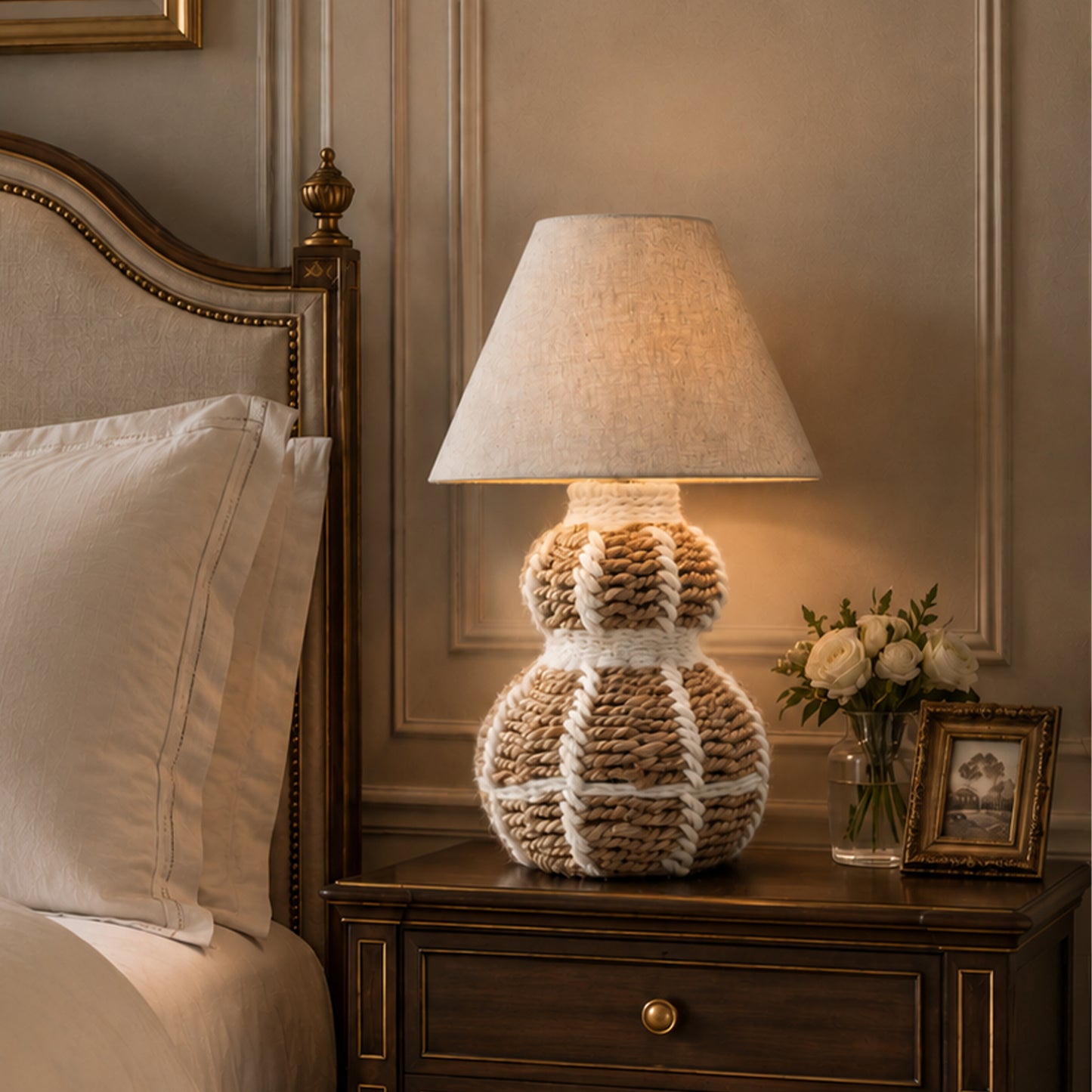 ASTERA TABLE LAMP - NATURAL/IVORY - HAND MADE - JUTE/WOOL