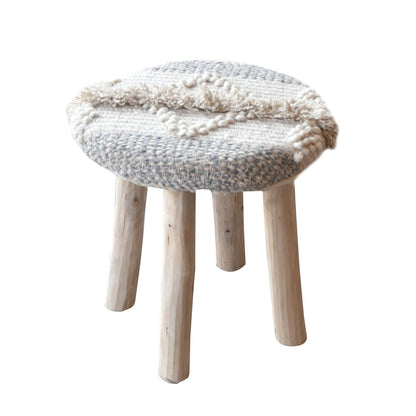 Atari Round Stool, Wool, Natural, Pitloom, Cut And Loop