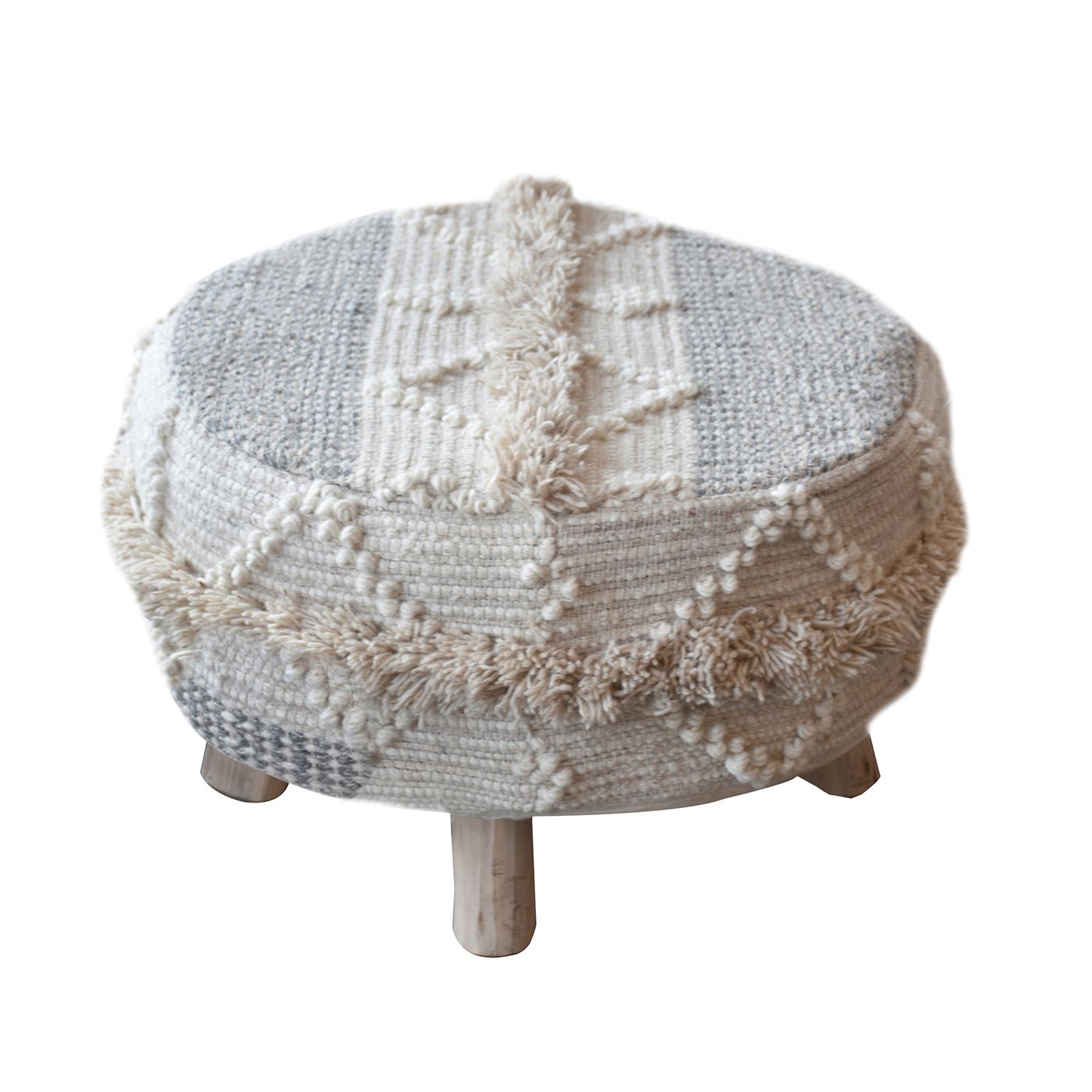 Atari Round Stool, Wool, Natural, Pitloom, Cut And Loop