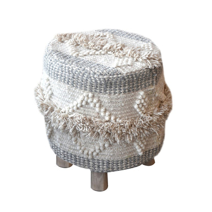 Atari Round Stool, Wool, Natural, Pitloom, Cut And Loop