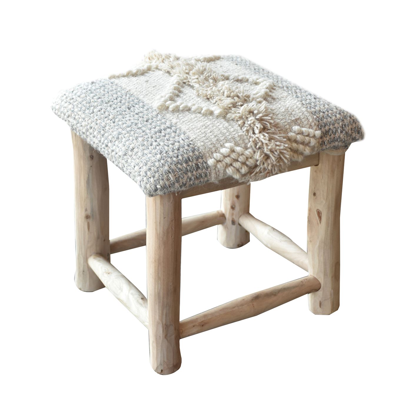 Atari Square Stool, Wool, Natural, Pitloom, Cut And Loop