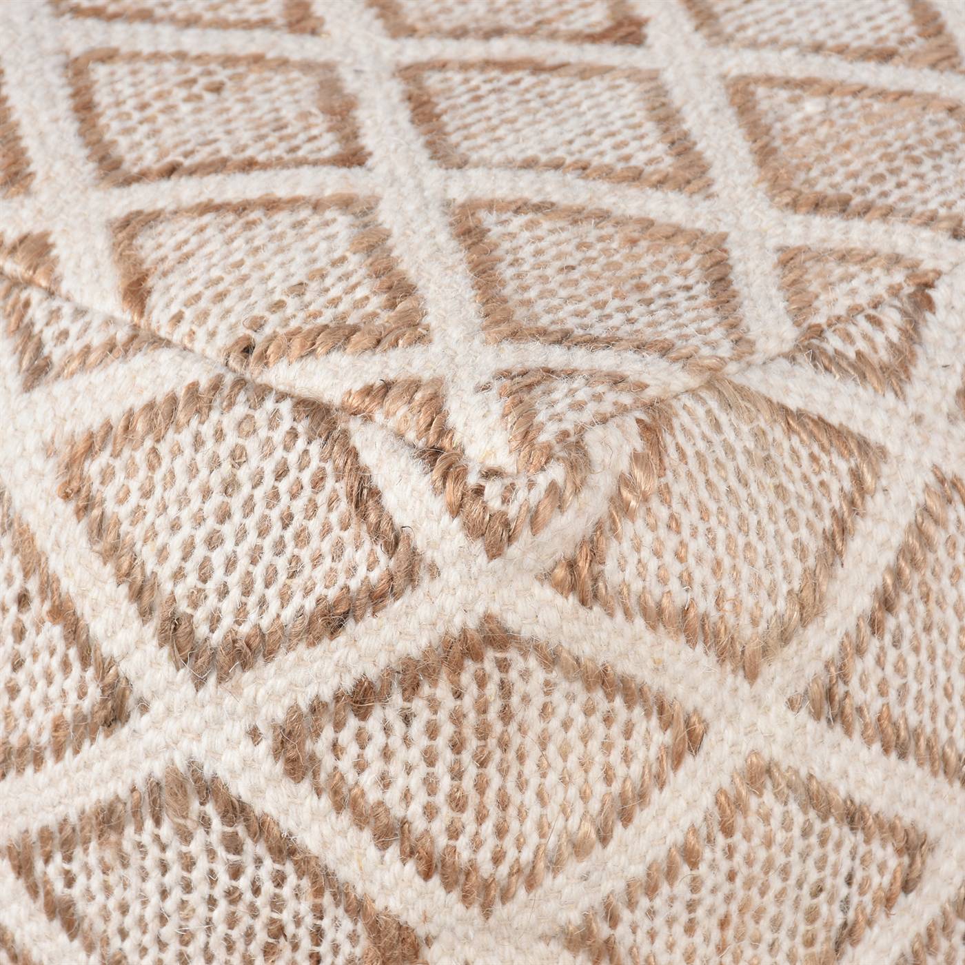 Aterno Pouf, 40x40x40 cm, Natural, Natural White, Jute, Wool, Hand Woven, Pitloom, Flat Weave