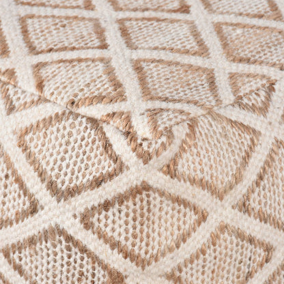Aterno Pouf, 40x40x40 cm, Natural, Natural White, Jute, Wool, Hand Woven, Pitloom, Flat Weave