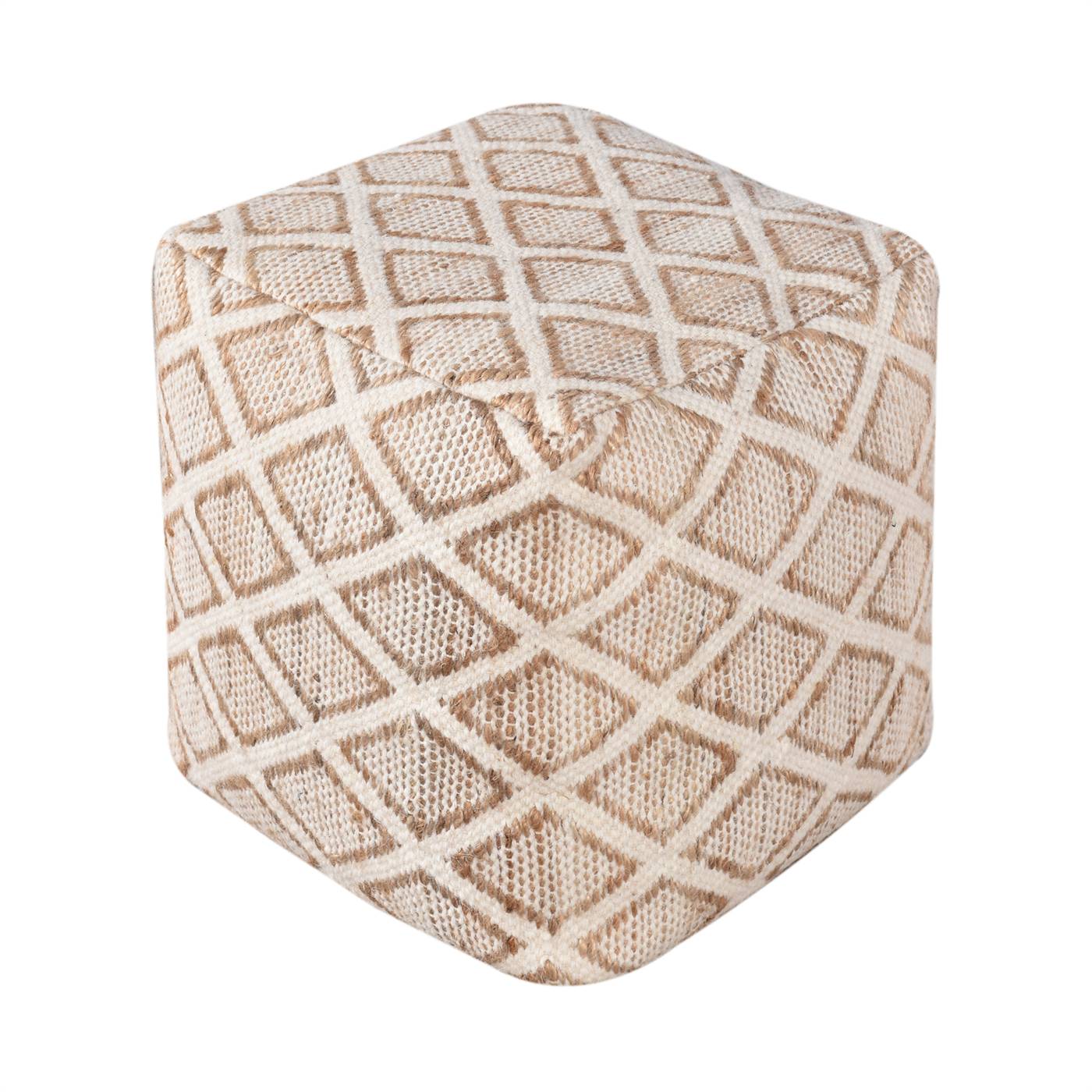 Aterno Pouf, 40x40x40 cm, Natural, Natural White, Jute, Wool, Hand Woven, Pitloom, Flat Weave