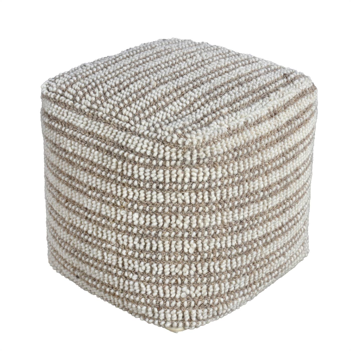 Audane Pouf, 40x40x40 cm, Natural White, Grey, Wool, Hand Woven, Handwoven, All Loop