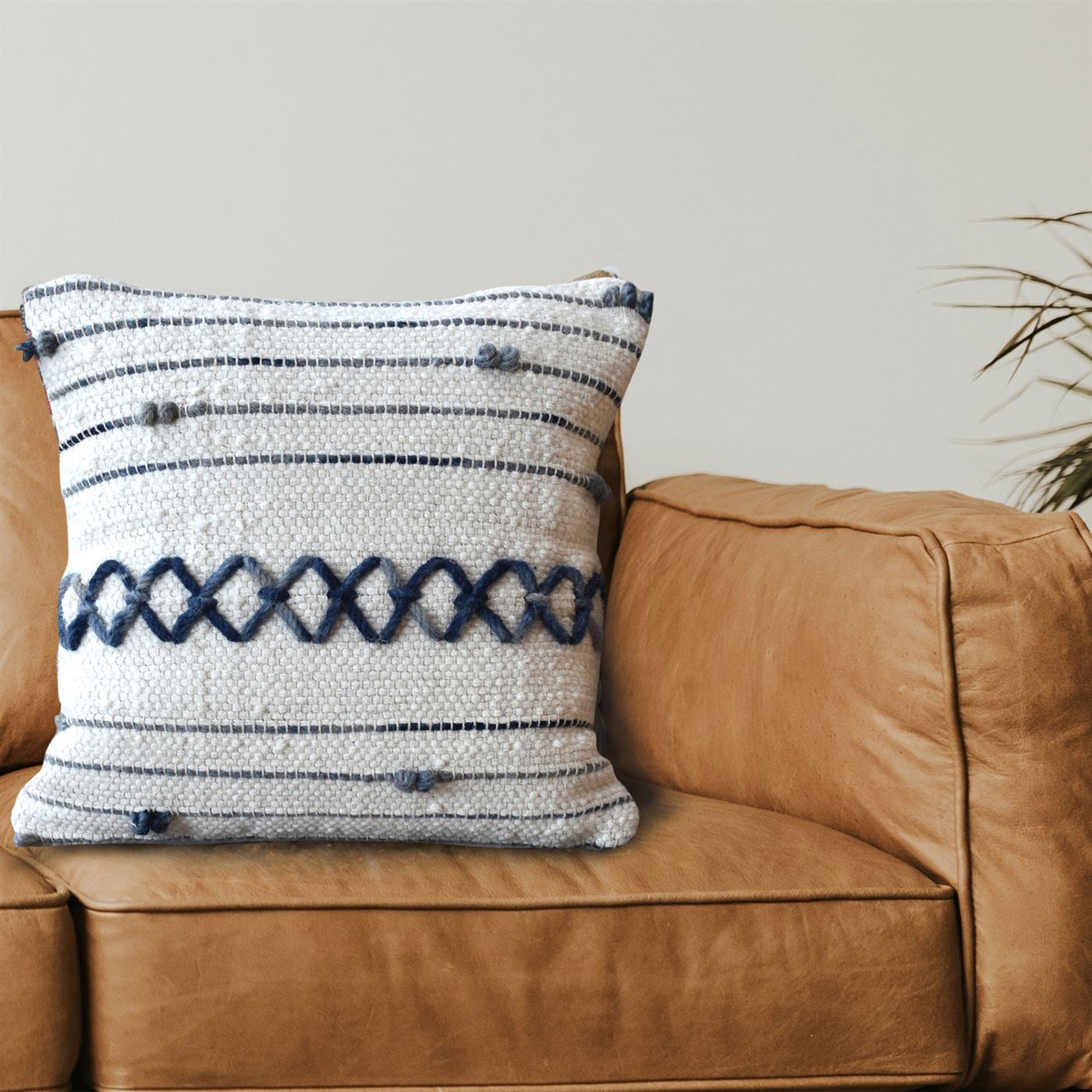 Austral Pillow, Wool, Natural White, Navy, Pitloom, All Loop