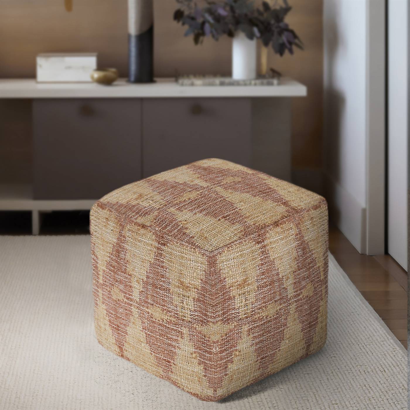 Ayudar Pouf, 40x40x40 cm, Rust, Jute, Punja Kelim, Punja, Flat Weave