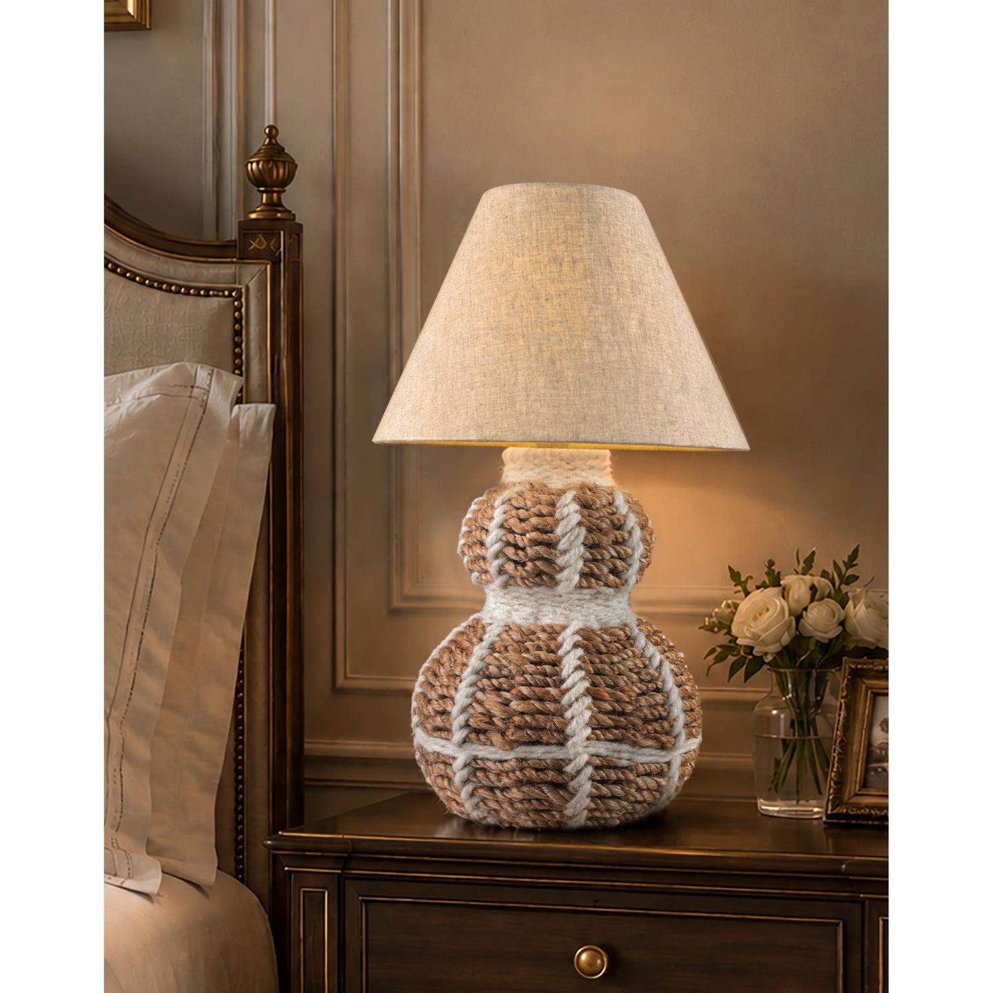 ASTERA TABLE LAMP - NATURAL/IVORY - HAND MADE - JUTE/WOOL