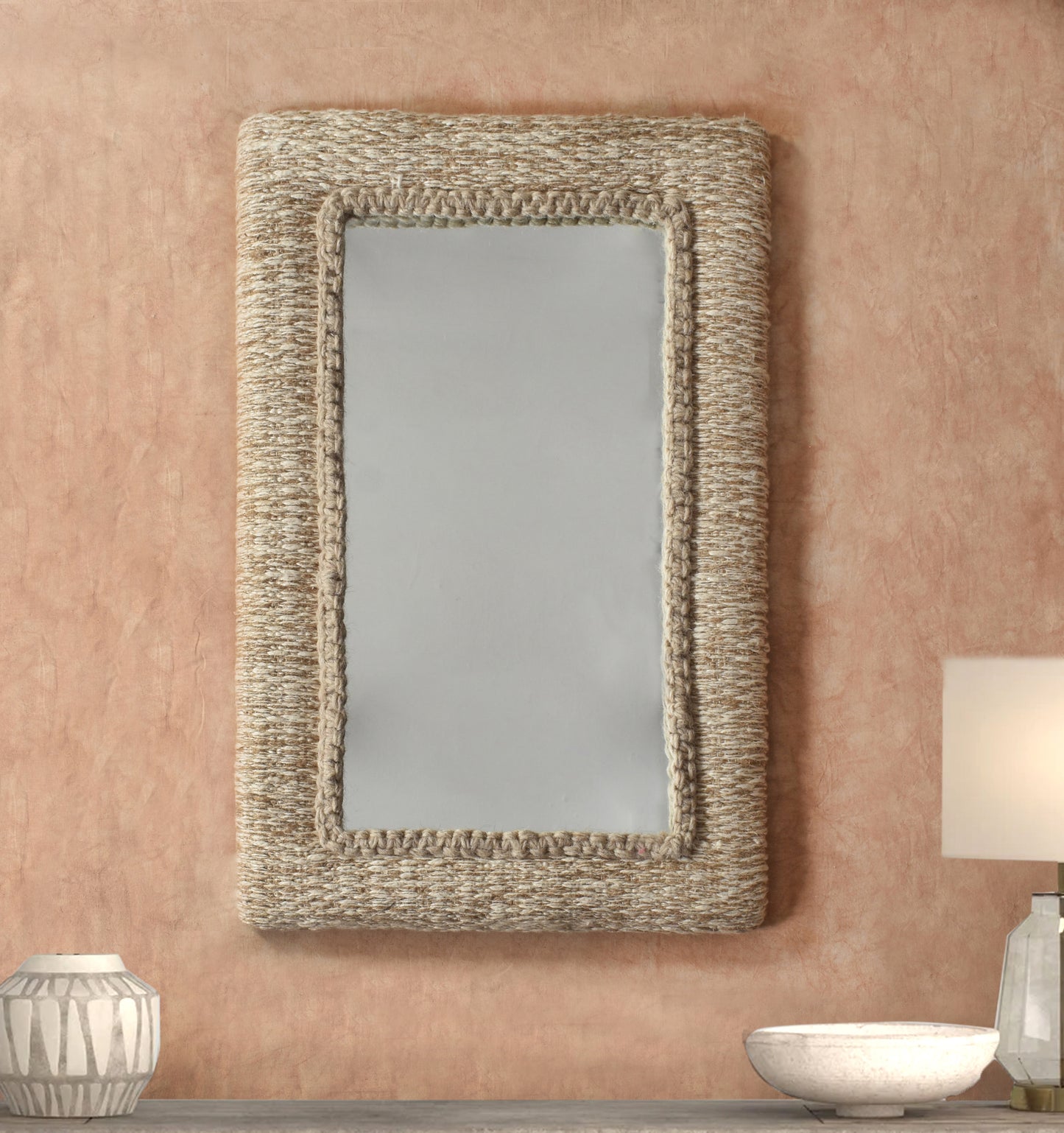 BALANDRA WALL MIRROR - IVORY/NATURAL - HAND WOVEN - JUTE /WOOL/COTTON & MDF