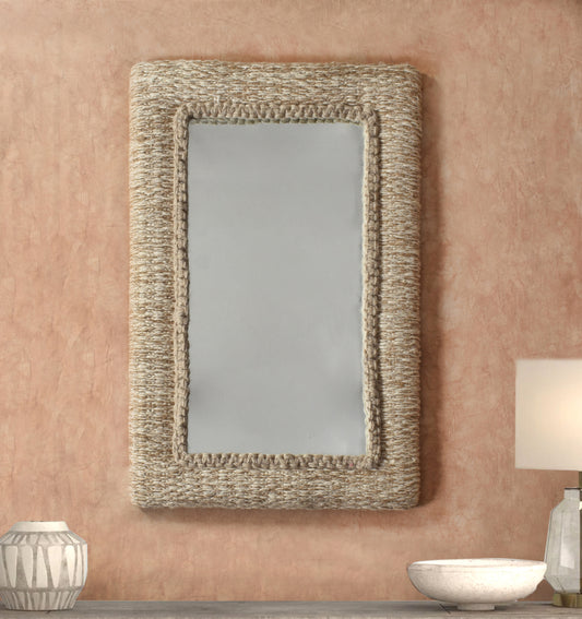 BALANDRA WALL MIRROR - IVORY/NATURAL - HAND WOVEN - JUTE /WOOL/COTTON & MDF