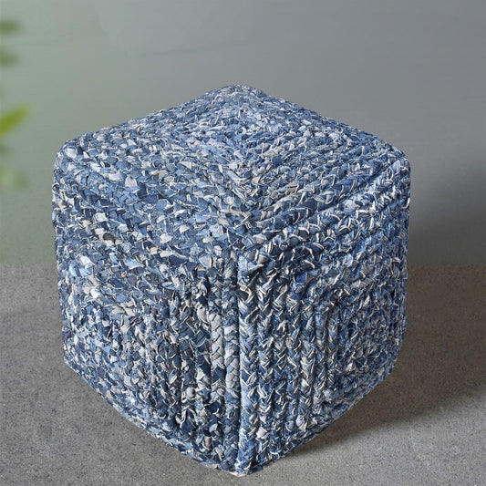 Ballsh Pouf, Denim, Blue, Hm Stitching, Flat Weave