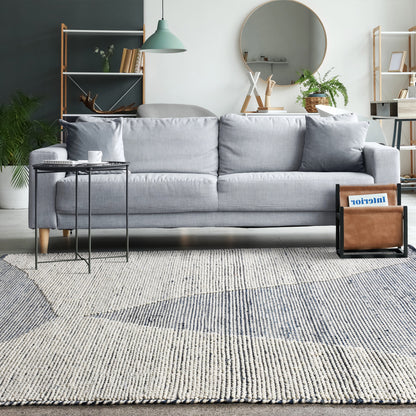 BANKSIA RUG - IVORY/BLUE - HAND WOVEN - COTTON DENIM/WOOL