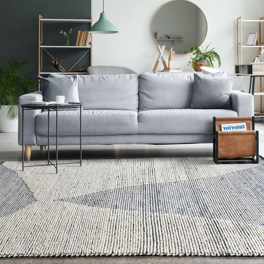 BANKSIA RUG - IVORY/BLUE - HAND WOVEN - COTTON DENIM/WOOL