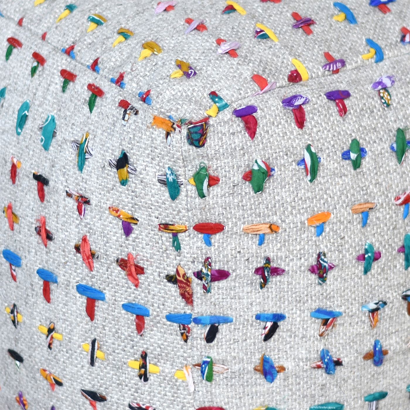 Banyard Pouf, Wool, Recycled Fabric, Grey, Multi, Pitloom, Flat Weave