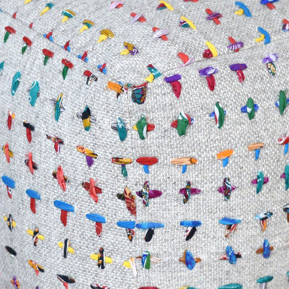Banyard Pouf, Wool, Recycled Fabric, Grey, Multi, Pitloom, Flat Weave