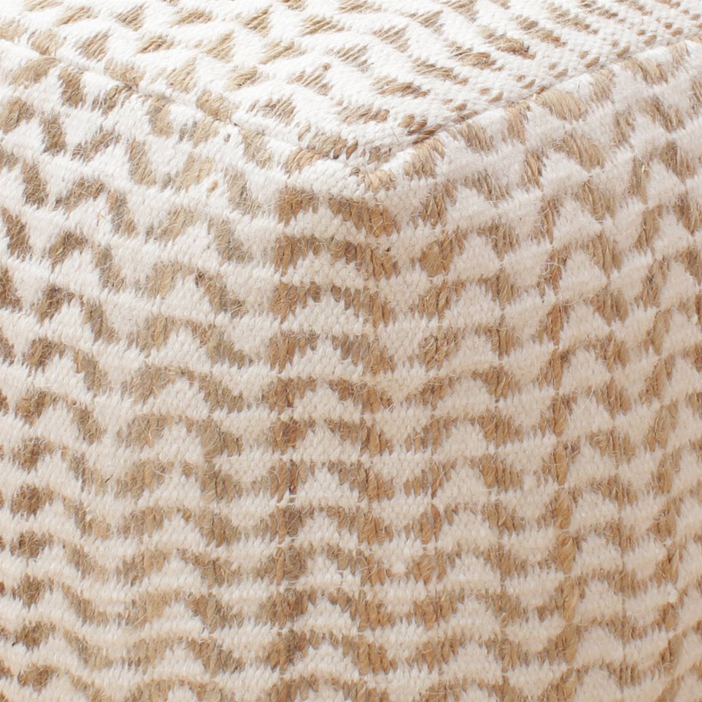 Basento Pouf, 40x40x40 cm, Natural, Natural White, Jute, Wool, Hand Woven, Pitloom, Flat Weave