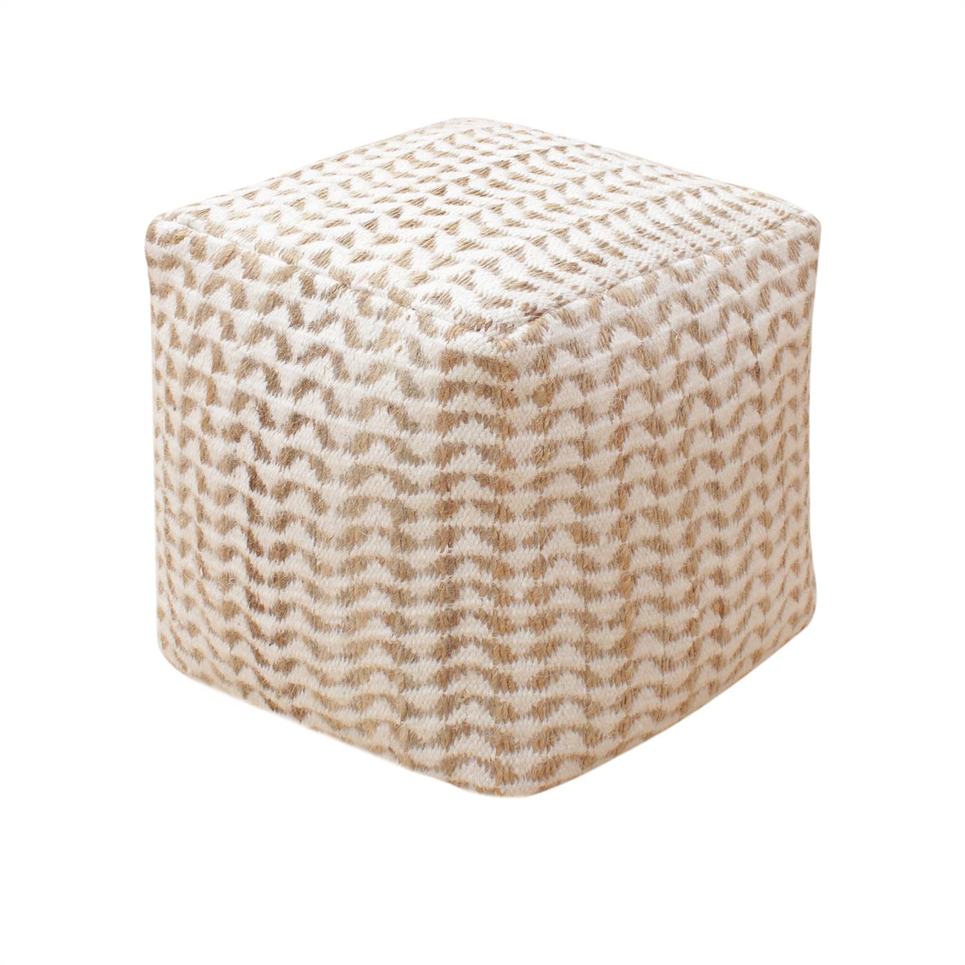 Basento Pouf, 40x40x40 cm, Natural, Natural White, Jute, Wool, Hand Woven, Pitloom, Flat Weave