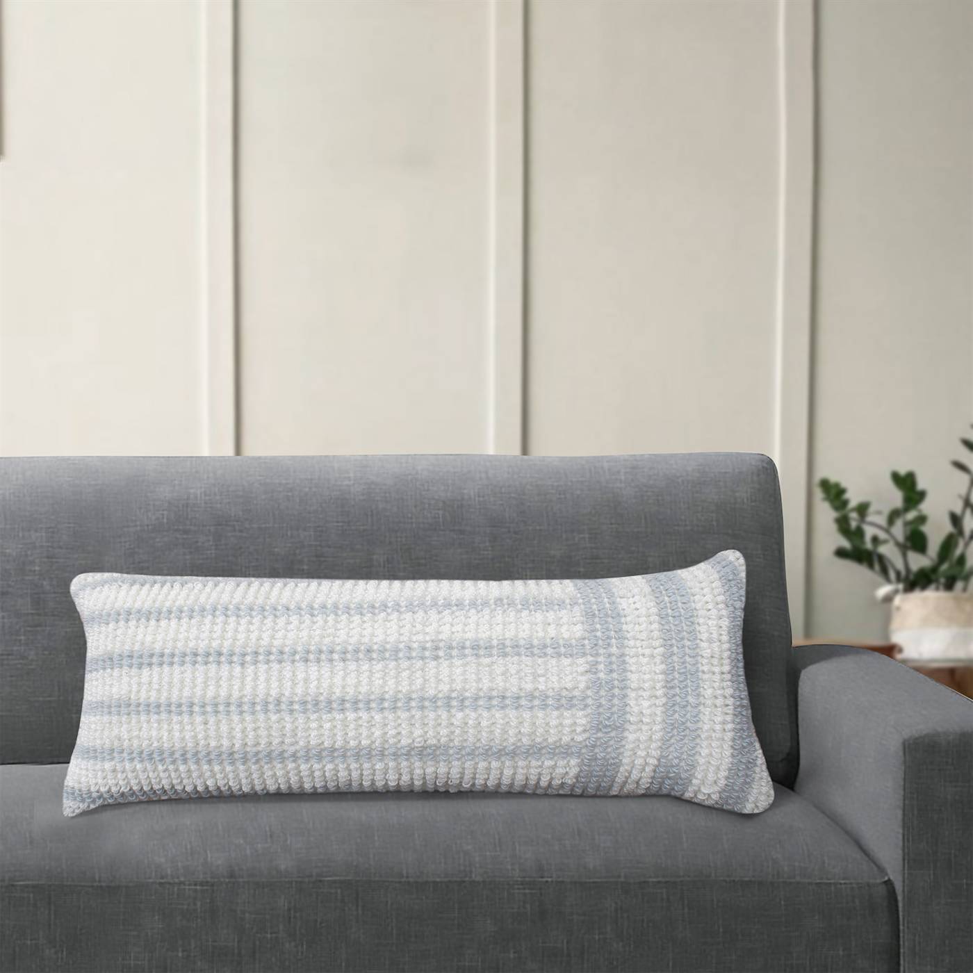 Beatrice Lumber Cushion, 36x91 cm, Natural White, Lt. Blue, NZ Wool, PET, Hand Woven, Pitloom, All Loop