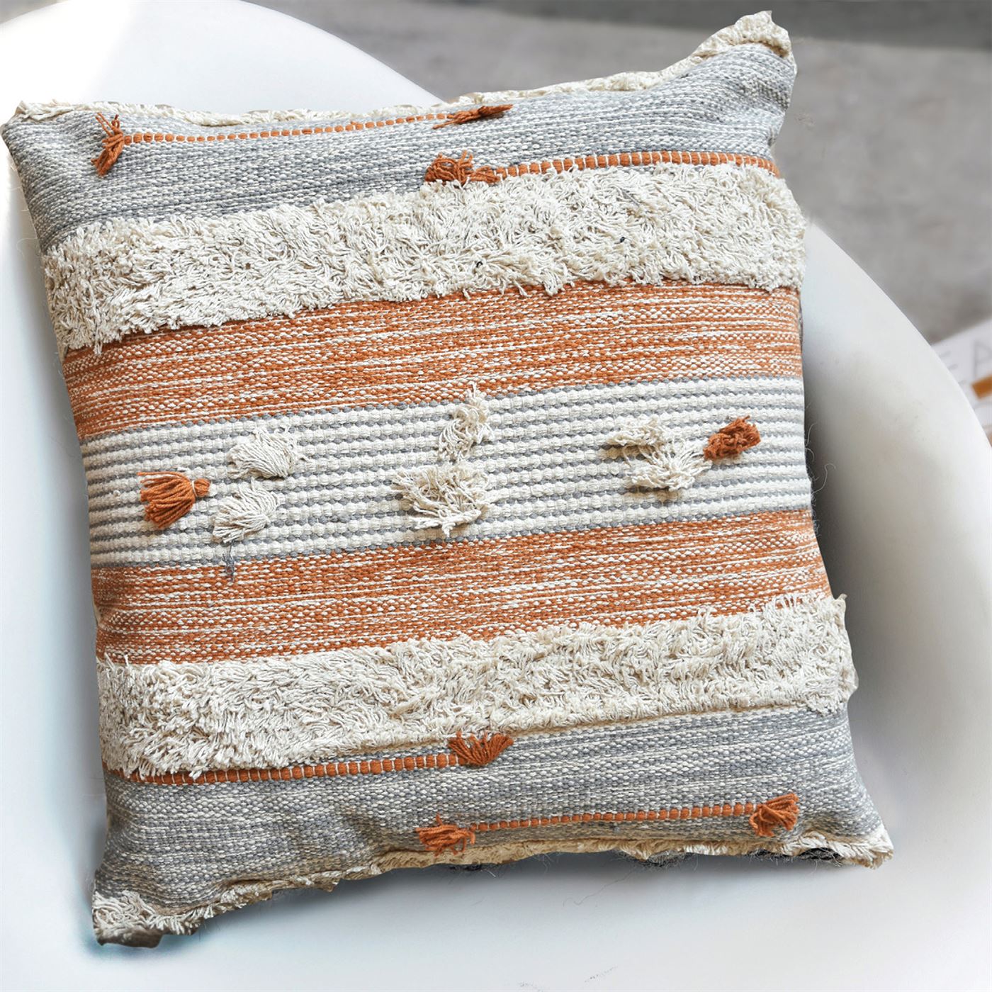 Belver Pillow, Cotton, Grey, Orange, Pitloom, All Cut