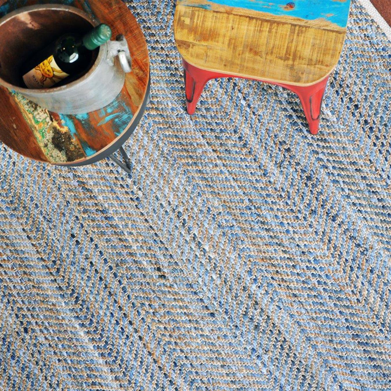 Area Rug, Bedroom Rug, Living Room Rug, Living Area Rug, Indian Rug, Office Carpet, Office Rug, Shop Rug Online, Recycled Denim Fabric, Hemp, Natural Blue, Pitloom, Flat Weave, Plain