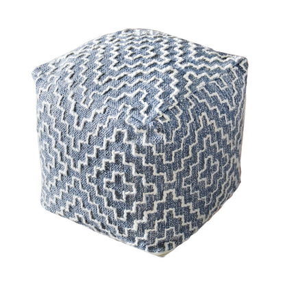 Benjamin Pouf, Cotton, Wool, Grey, Natural White, Pitloom, Flat Weave