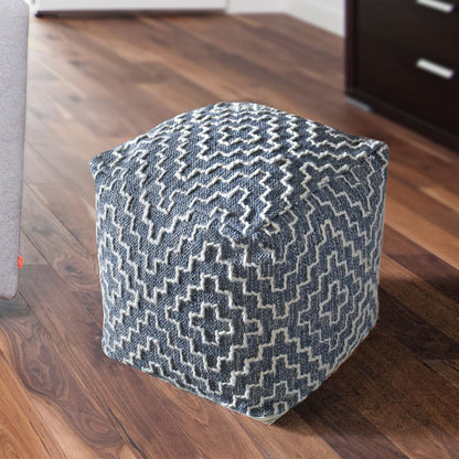 Benjamin Pouf, Cotton, Wool, Grey, Natural White, Pitloom, Flat Weave