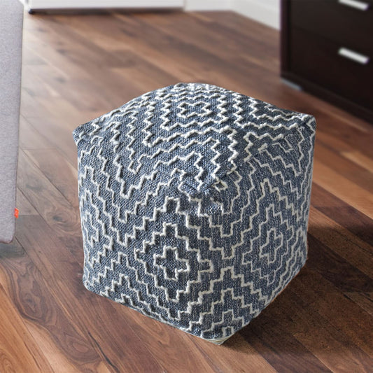 Benjamin Pouf, Cotton, Wool, Grey, Natural White, Pitloom, Flat Weave