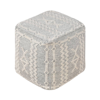 Berat Pouf, 40x40x40 cm, Grey, Natural White, Polypropylene, PET, Hand Woven, Pitloom, Flat Weave