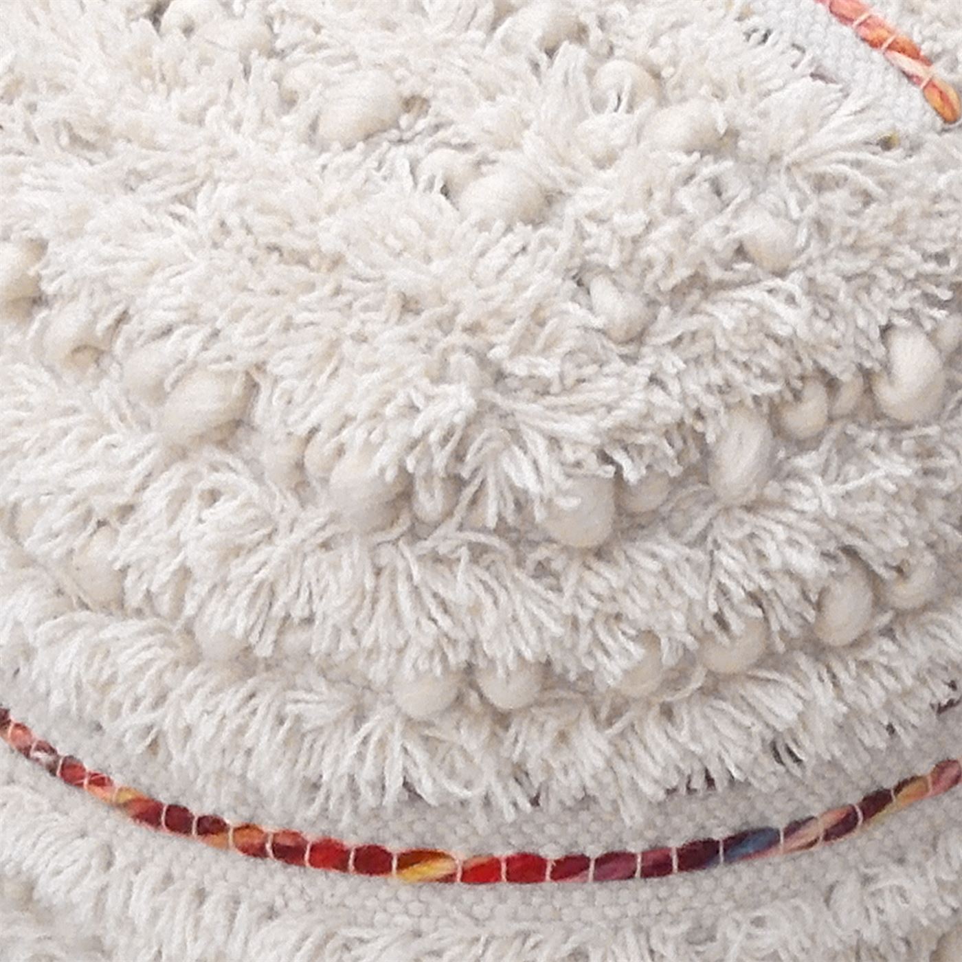 Berri Pouf, Wool, Natural White, Multi, Pitloom, Cut And Loop 