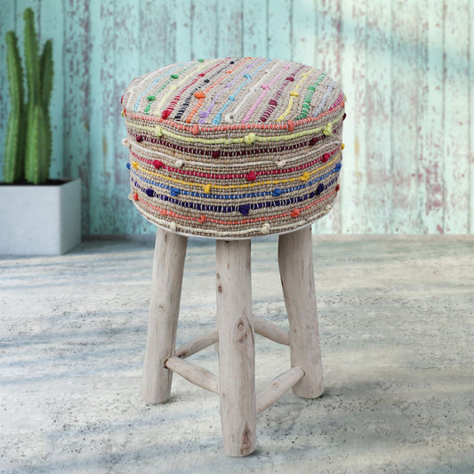 Berries Bar Stool, Jute, Cotton, Natural, Multi, Pitloom, Flat Weave