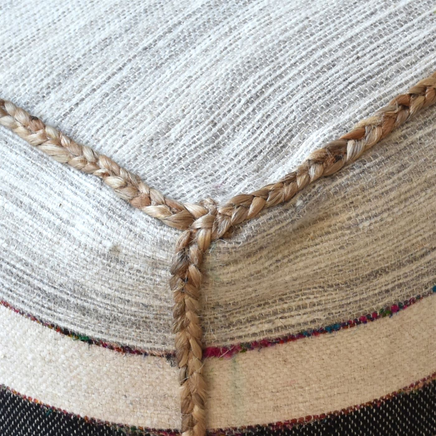 Bervie Pouf, Hemp, Wool, Recycled Fabric, Natural, Charcoal, Multi, Pitloom, Flat Weave