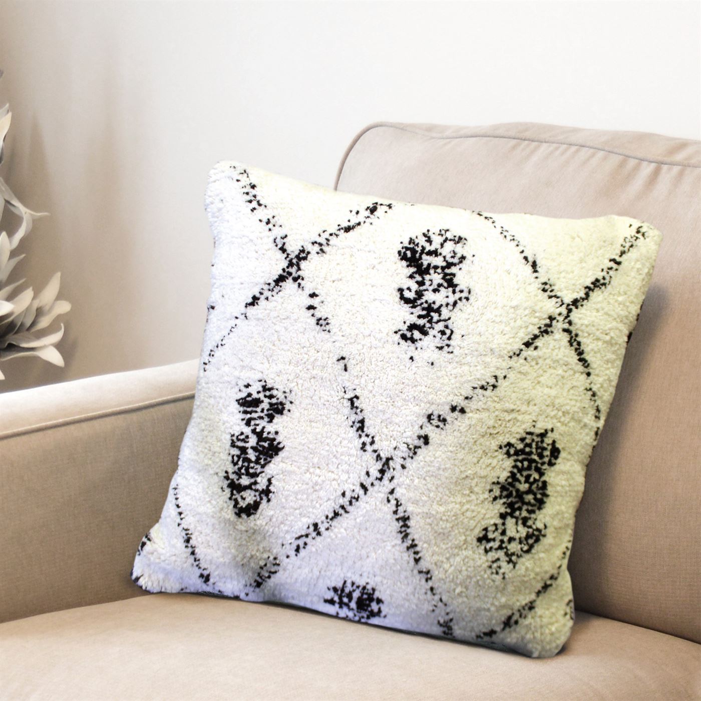 Betan Pillow, Cotton, Natural White, Charcoal, 