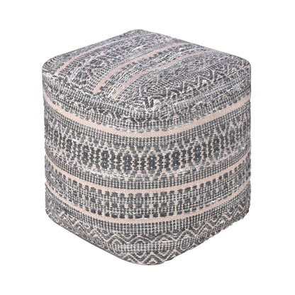 Bhana Pouf, 40x40x40 cm, Taupe, Charcoal, PET, Hand Woven, Pitloom, Flat Weave