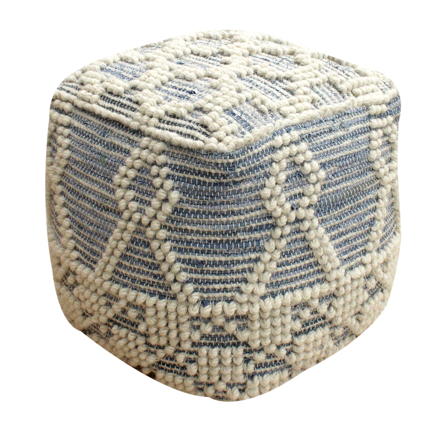 Billnas Pouf, Denim, Wool, Blue, Natural White, Pitloom, All Loop