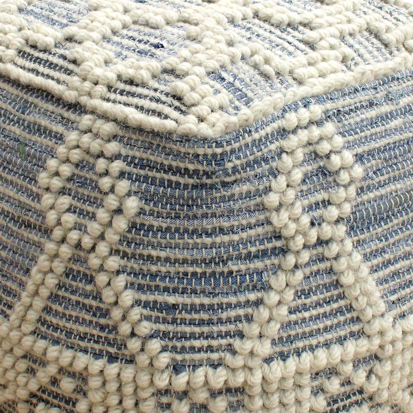 Billnas Pouf, Denim, Wool, Blue, Natural White, Pitloom, All Loop