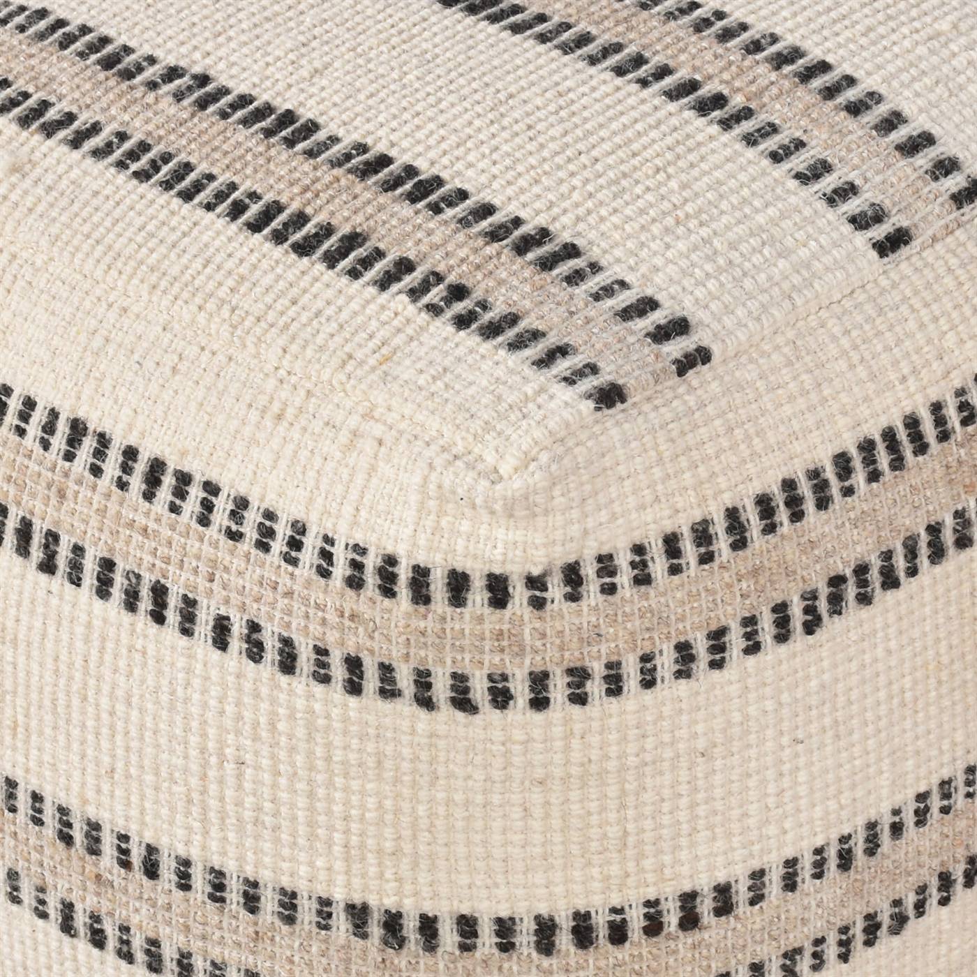 Blavet Pouf, 40x40x40 cm, Natural White, Charcoal, Wool, Hand Woven, Handwoven, All Loop