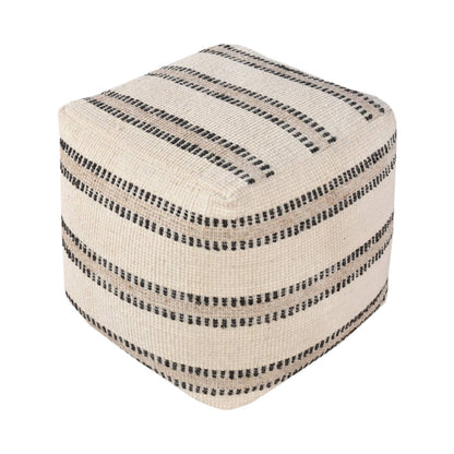 Blavet Pouf, 40x40x40 cm, Natural White, Charcoal, Wool, Hand Woven, Handwoven, All Loop