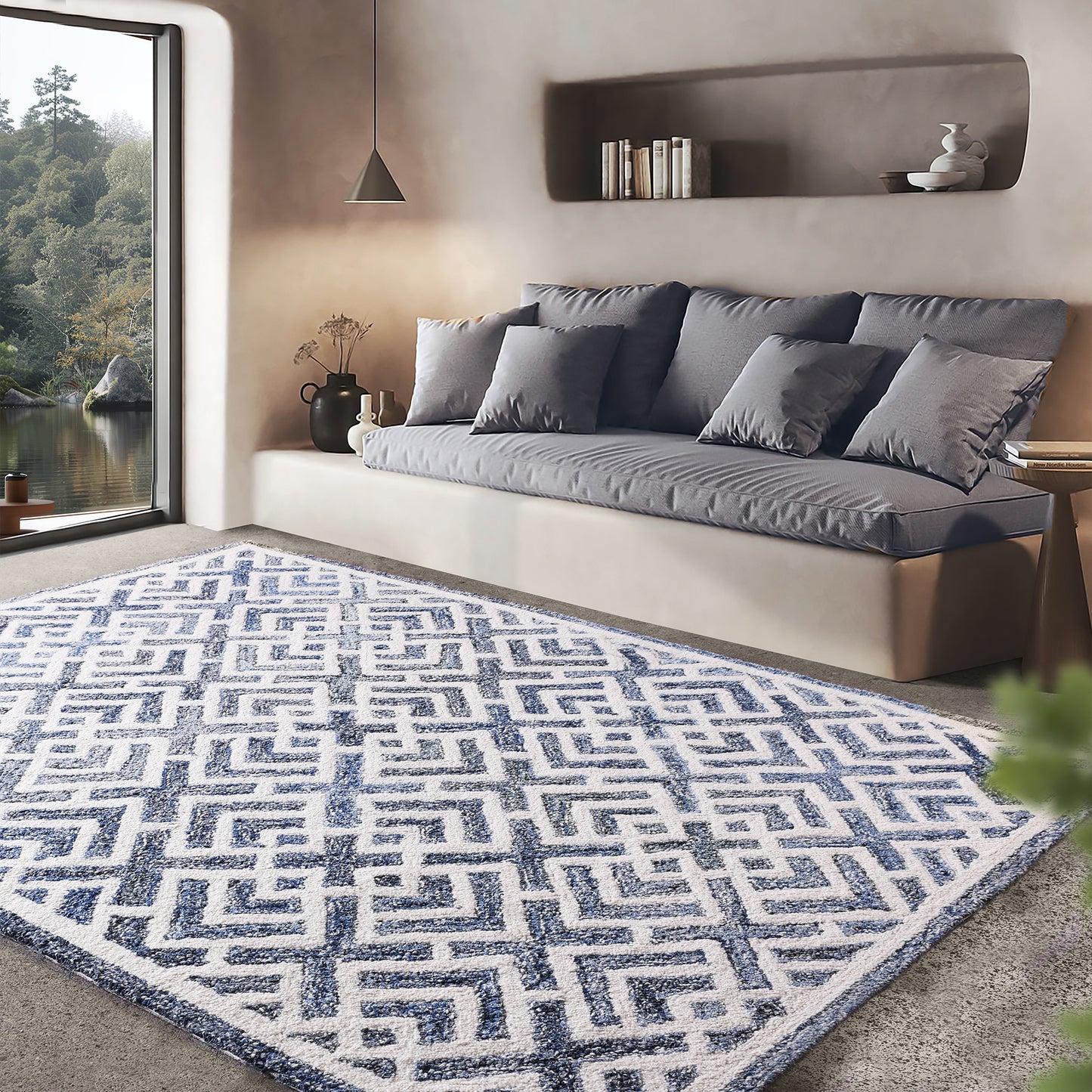 BOESMAN-III RUG - BLUE/IVORY - HAND TUFTED - COTTON DENIM/WOOL