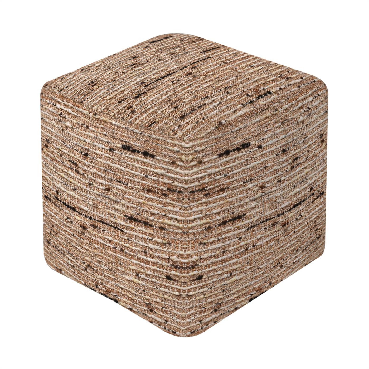 Bolsover Pouf, 40x40x40 cm, Natural, Charcoal, Jute, Wool Polyester Blend, Punja Kelim, Punja, Flat Weave