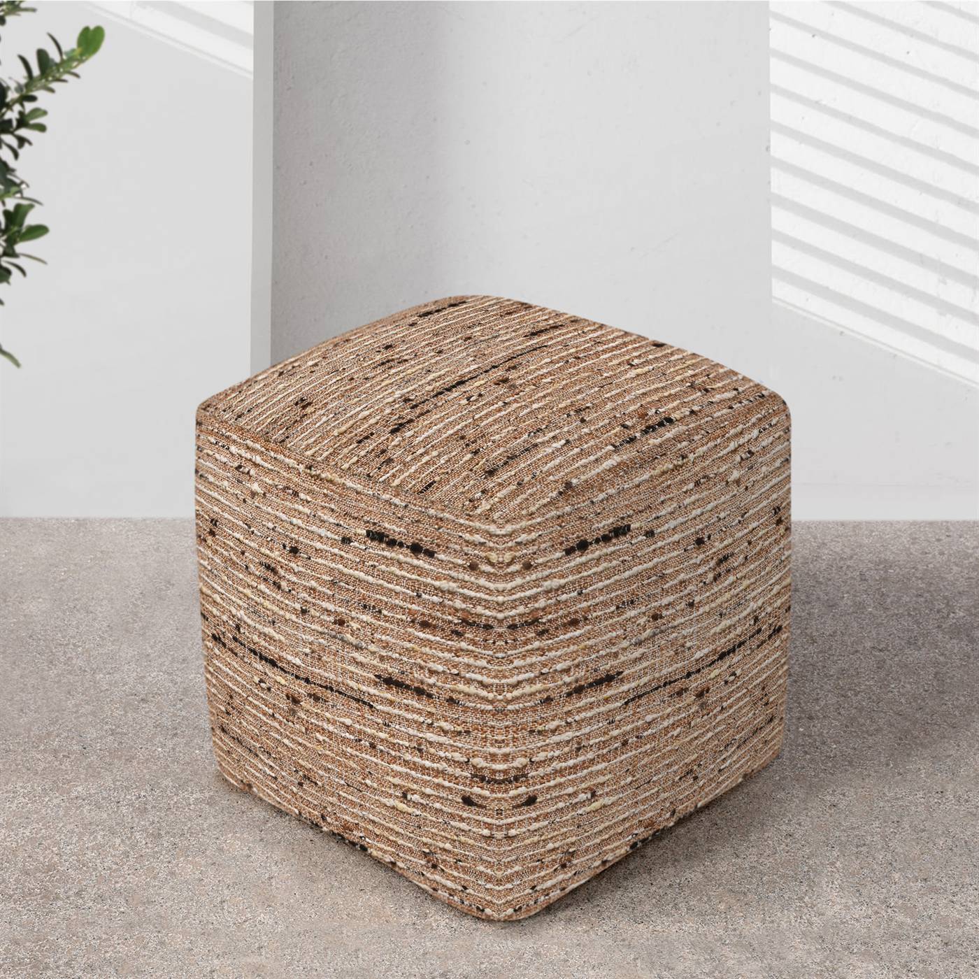 Bolsover Pouf, 40x40x40 cm, Natural, Charcoal, Jute, Wool Polyester Blend, Punja Kelim, Punja, Flat Weave