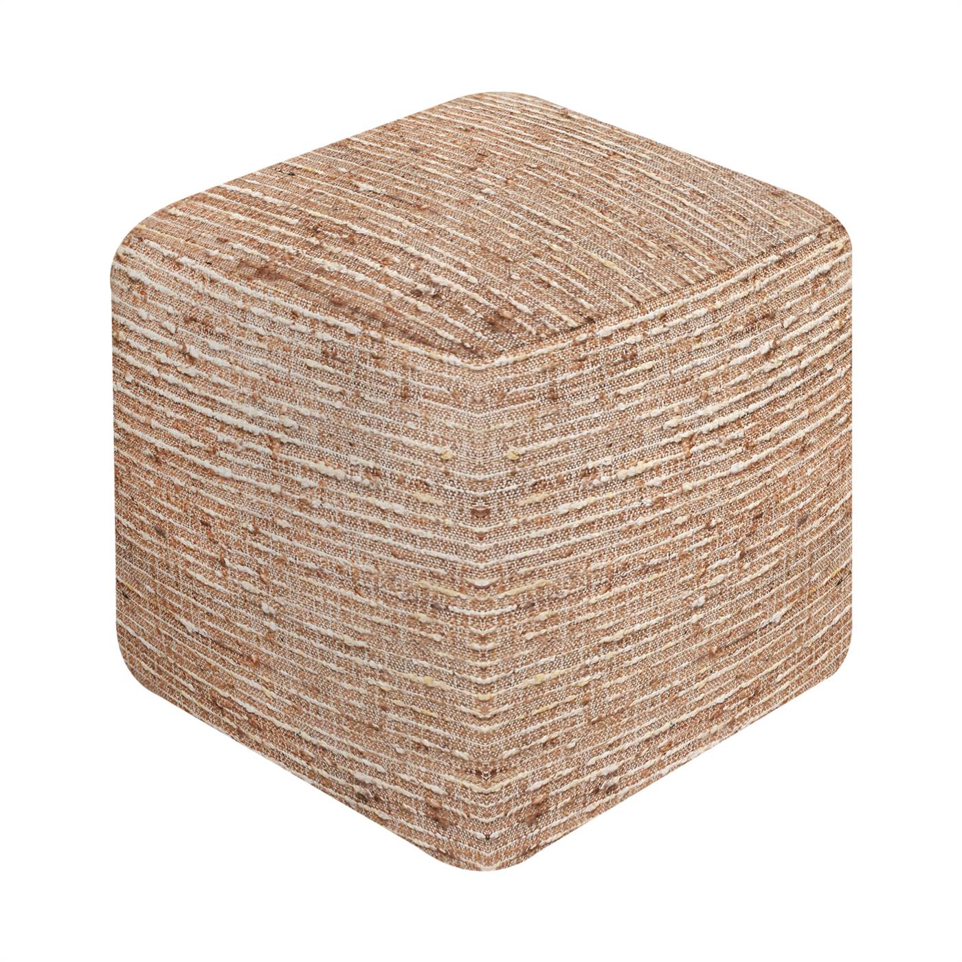 Bolsover Pouf, 40x40x40 cm, Natural, Beige, Jute, Wool Polyester Blend, Punja Kelim, Punja, Flat Weave