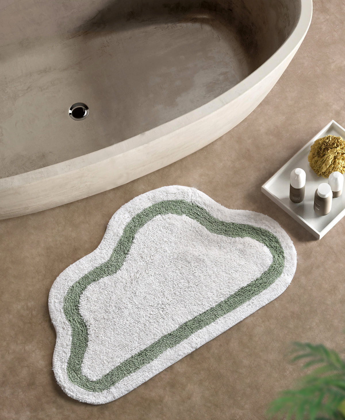 JORVEN BATH RUG - IVORY/GREEN - COTTON - TABLE TUFTED