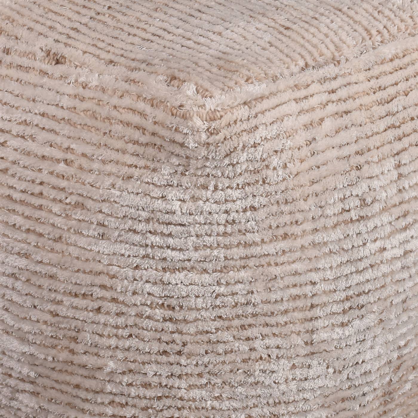 Bony Pouf, 40x40x40 cm, Natural White, Viscose, Wool, Hand Woven, Handwoven, Cut And Loop