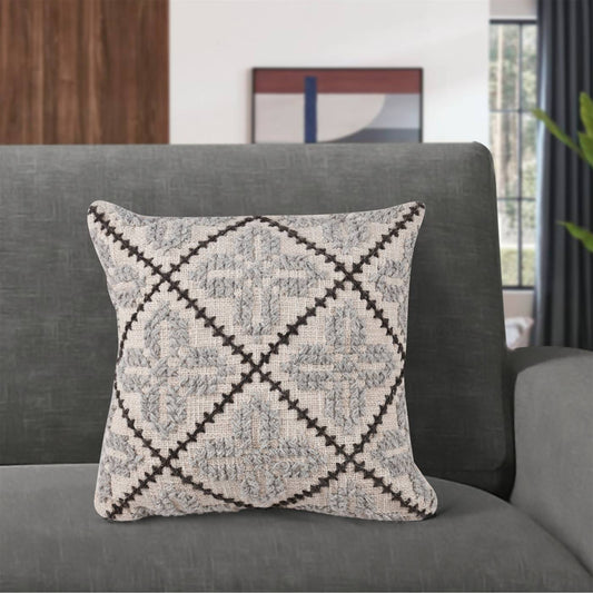 Boricco Cushion, 45x45 cm, Natural White, Grey, Cotton, Wool, Hand Made, Hm Stitching, Flat Weave