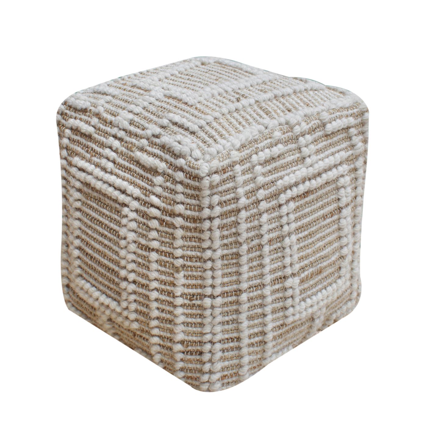 Borovo Pouf, Jute, Wool, Natural, Natural White, Pitloom, All Loop