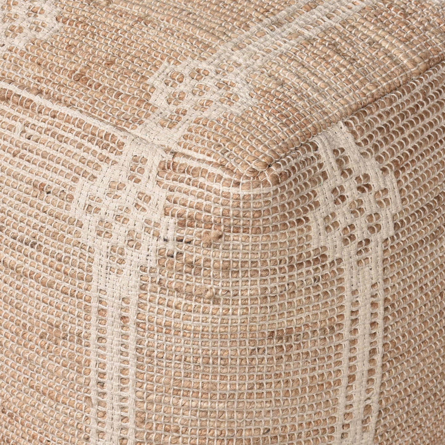 Bosho Pouf, Jute, Cotton, Natural, Natural White, Pitloom, Flat Weave