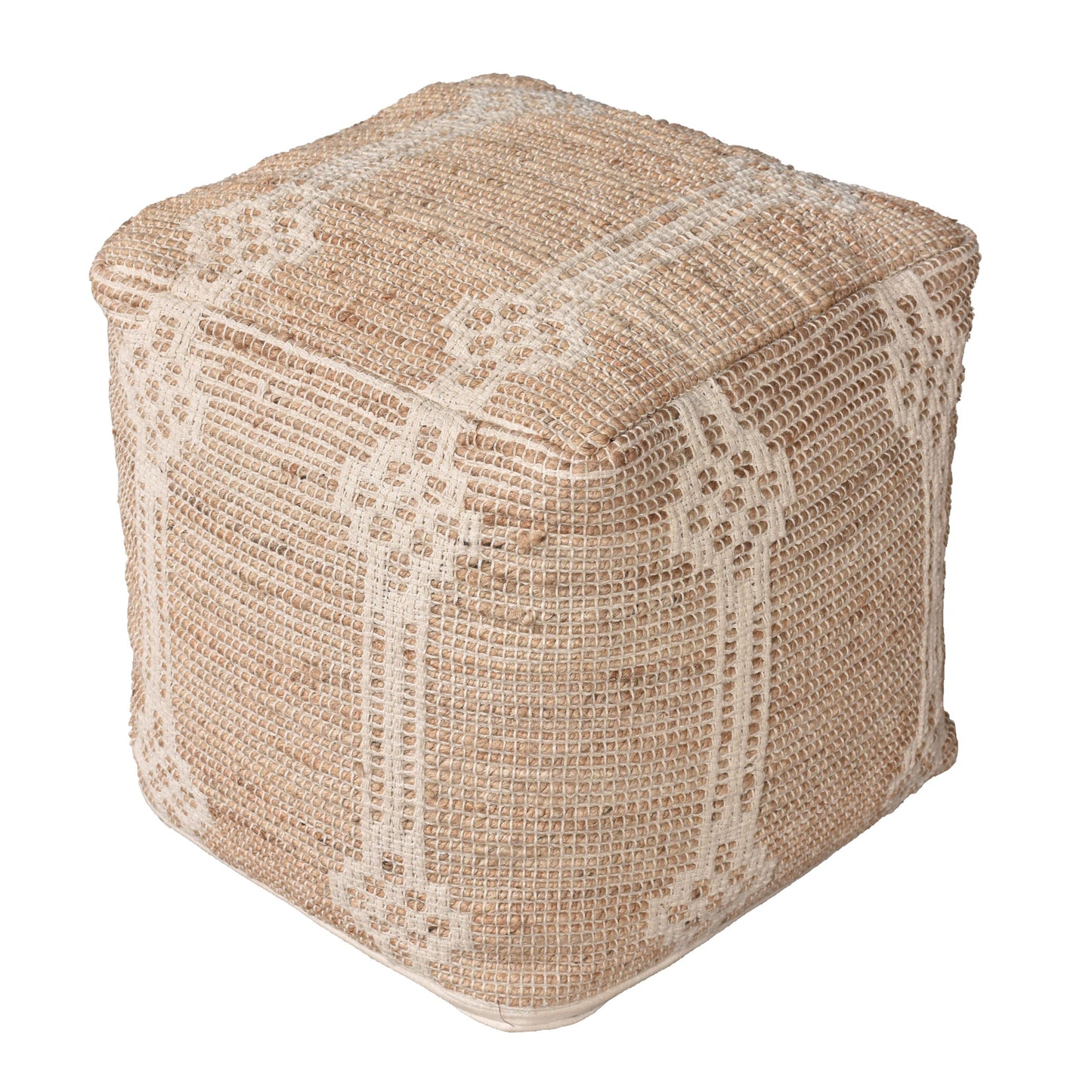 Bosho Pouf, Jute, Cotton, Natural, Natural White, Pitloom, Flat Weave
