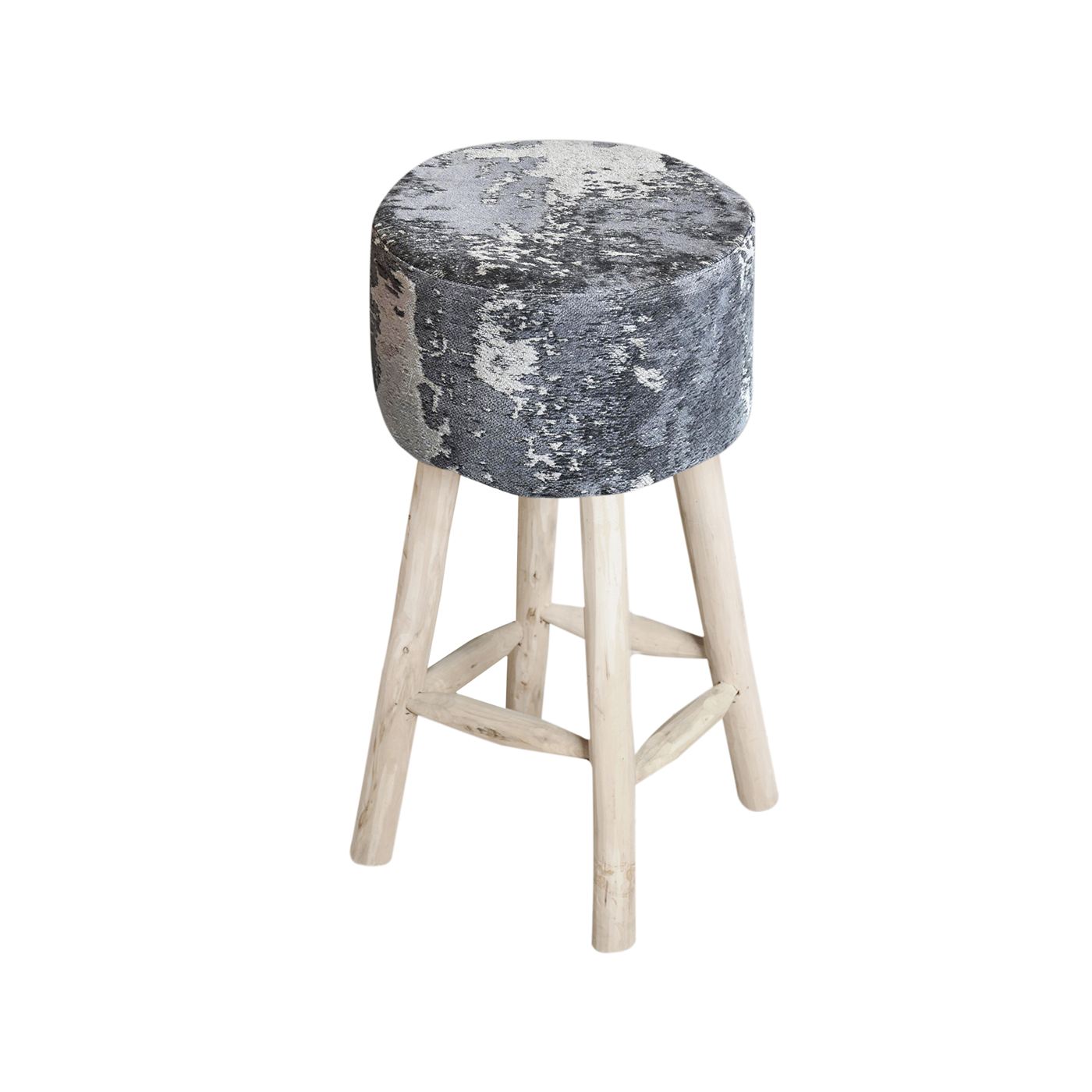 Bovion Bar Stool, Cotton Chenille, Grey, Jaquard Durry, Flat Weave